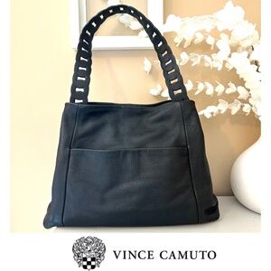 Vince Camuto Deena Black Leather Med Size Hobo Bag EUC